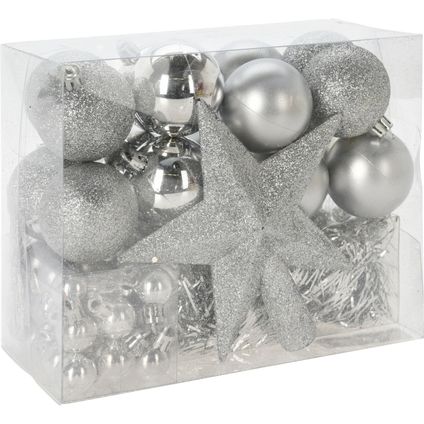 Christmas Decorations kerstversiering set -54-dlg -zilver-kunststof