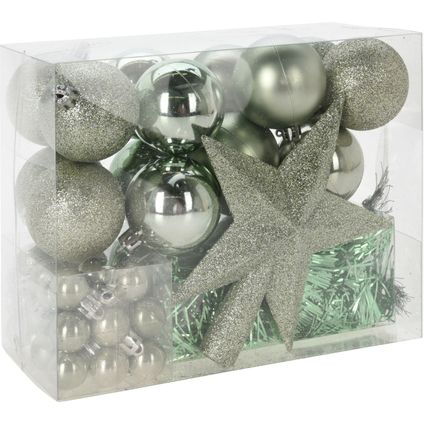 Christmas Decorations kerstversiering set -54-dlg -mint groen-kunststof