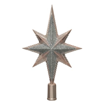 Decoris kerstpiek ster - lichtroze/zilver - kunststof - 25,5 cm