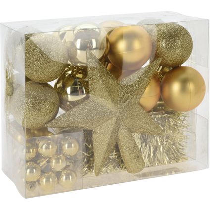 Christmas Decorations kerstversiering set -54-dlg -goud-kunststof