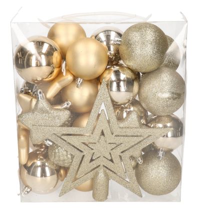House of Seasons Kerstballen - 39x - champagne - met piek en ornamenten