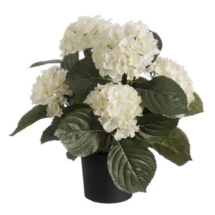 Louis maes Kunstplant - Hortensia hydrangea - wit - in pot - 44 cm