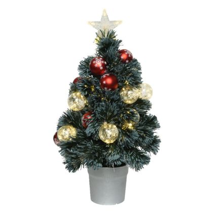 Everlands Kerstboom - fiber - met verlichting en kerstballen - 60 cm
