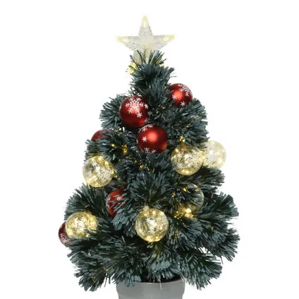 Everlands Kerstboom - fiber - met verlichting en kerstballen - 60 cm 3