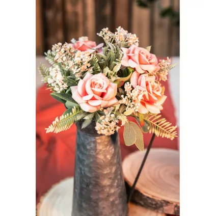 Chaks Rozen kunstbloemen boeket - 6x - roze - H43 cm 2
