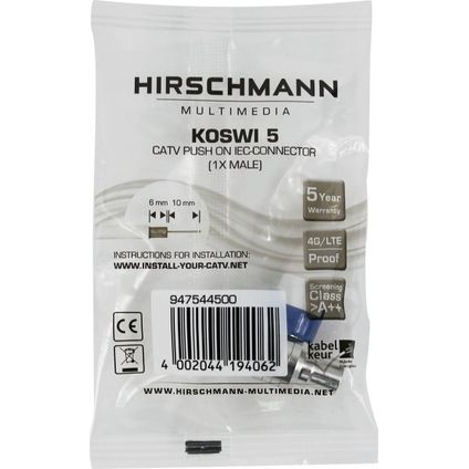 Hirschmann KOSWI 5 Push-on Coax Plug - Haaks - Male