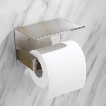 VDN Stainless Porte-rouleau de papier toilette avec étagère - Sans perçage - Autocollant 2