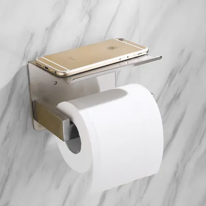 VDN Stainless Porte-rouleau de papier toilette avec étagère - Sans perçage - Autocollant 3