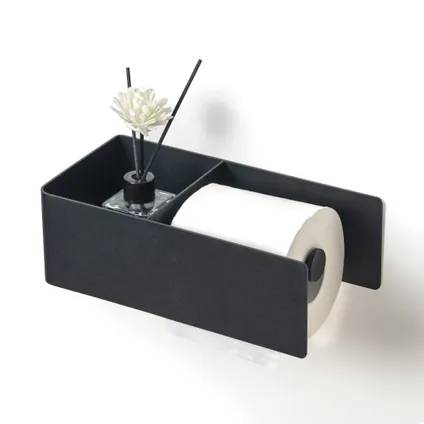 VDN Stainless porte-rouleau de papier toilette noir - Acier inoxydable - Suspendu - Avec compartiment