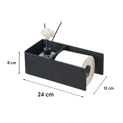 VDN Stainless porte-rouleau de papier toilette noir - Acier inoxydable - Suspendu - Avec compartiment 4