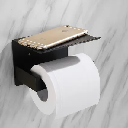 VDN Stainless Porte-rouleau de papier toilette avec étagère - Noir - Sans perçage - Autocollant 3