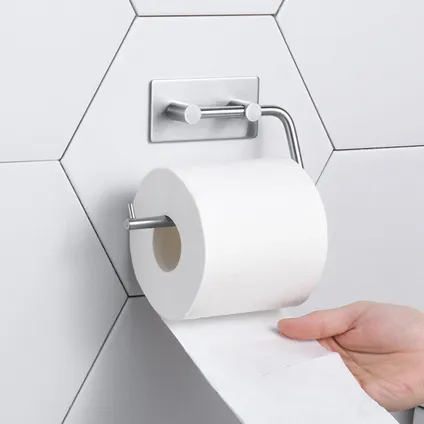 VDN Stainless Porte-rouleau de papier toilette - Sans perçage - Autocollant - Argent - Acier inoxydable 3