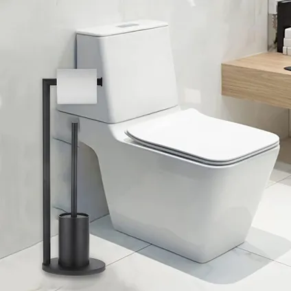 VDN Stainless Porte-rouleau de papier toilette et brosse de toilette avec support - Noir 4
