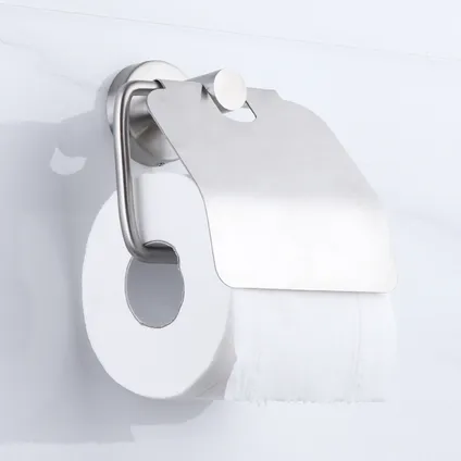 VDN Stainless Porte-rouleau de papier toilette avec rabat - Acier inoxydable - Argent 2