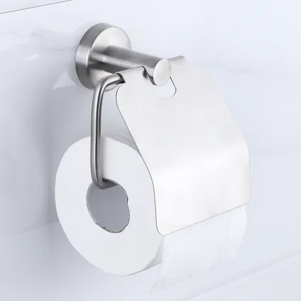 VDN Stainless Porte-rouleau de papier toilette avec rabat - Acier inoxydable - Argent 3
