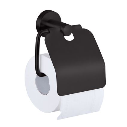 VDN Stainless Porte-rouleau de papier toilette avec rabat - Noir - Acier inoxydable