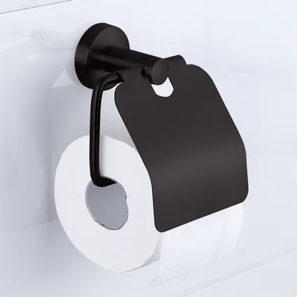 VDN Stainless Toiletrolhouder Zwart - WC Rolhouder - Toiletrolhouder met klep - RVS 2