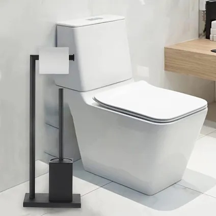 VDN Stainless Porte-rouleau de papier toilette et brosse de toilette avec support - Noir - Acier inoxydable 4