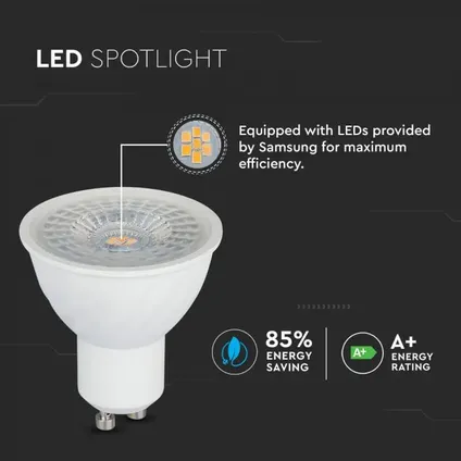 GU10 Spot LED Lamp -Warm Wit (3000K) -6.5 Watt, vervangt 55W Halogeen -Samsung 3