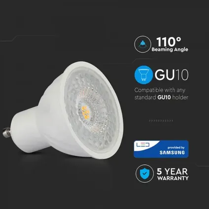 GU10 Spot LED Lamp -Warm Wit (3000K) -6.5 Watt, vervangt 55W Halogeen -Samsung 5