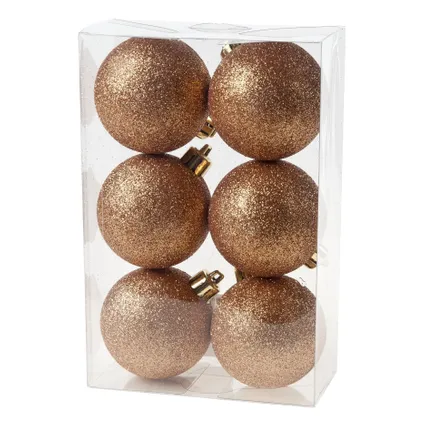 Cosy & Trendy Kerstballen - 6st - kunststof koper glitter - 8cm 2