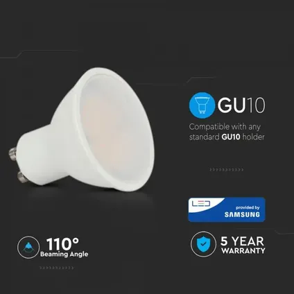 GU10 Spot LED Lamp -Warm Wit (3000K) -5 Watt, vervangt 35W Halogeen -Samsung 3