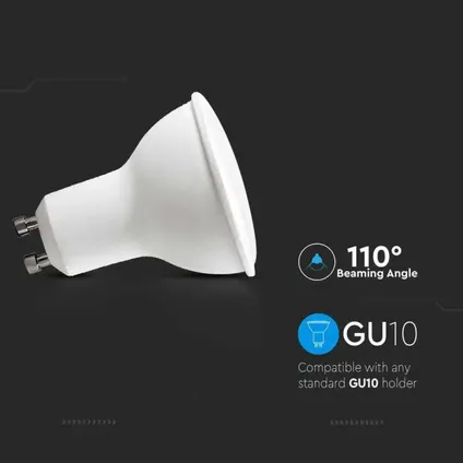 GU10 Spot LED Lamp -Warm Wit (3000K) -5 Watt, vervangt 35W Halogeen -V-Tac 4