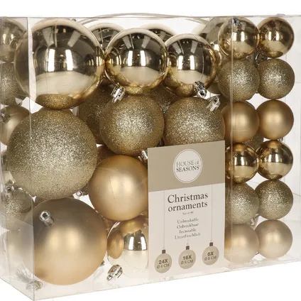 House of Seasons Kerstballen - 46 stuks - champagne - 4-6-8 cm 2