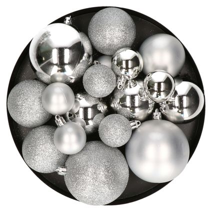 House of Seasons Kerstballen - 46 stuks - zilverkleurig - mix