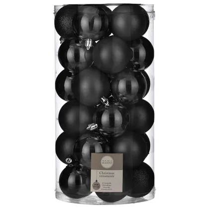 House of Seasons Kerstballen - 30 stuks - zwart - 6 cm - kunststof