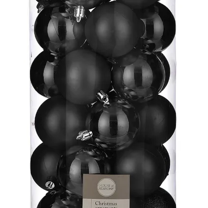 House of Seasons Kerstballen - 30 stuks - zwart - 6 cm - kunststof 2