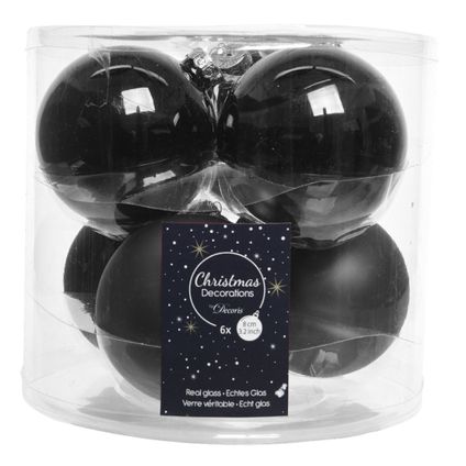 Decoris Kerstballen - 6 ST - zwart - glas - 8 cm