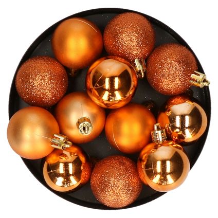 Krist+ kerstballen - 12x stuks - oranje - kunststof - 4 cm