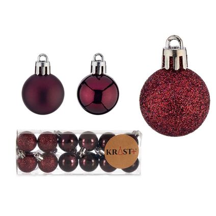 Krist+ kleine kerstballen - 12x stuks -wijn/bordeaux rood - kunststof-3 cm