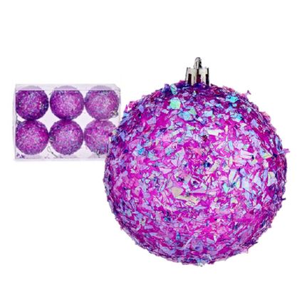 Krist+ kerstballen - 6x stuks - paars - kunststof - glitter