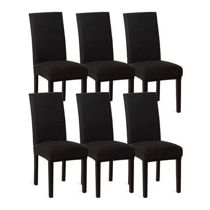 Housses de chaise - Flokoo - Housse de chaise de salle à manger - 6 pièces - Noir