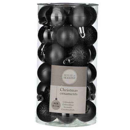 House of Season Kerstballen - 30st - kunststof - zwart - 3cm