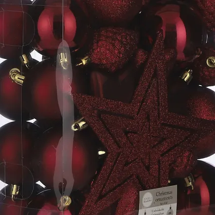 House of Seasons Kerstballen - 39x - rood - met piek en ornamenten 2