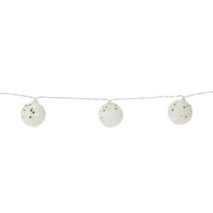 Christmas Decoration lichtsnoer - 10 ballen - wit glitters - 150 cm