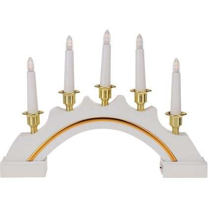 Kaarsenbrug - wit-goud - kunststof - 5 LED - 37 x 5 x 27 cm