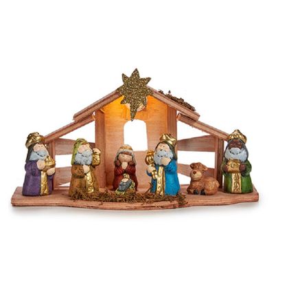 Krist+ kerststal - compleet met figuren en licht - 30 cm