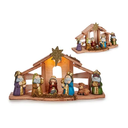 Krist+ kerststal - compleet met figuren en licht - 30 cm 2