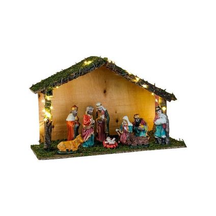 Kerststal - met beeldjes - verlicht - 40 x 16 x 25,5 cm