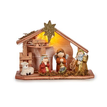 Krist+ kerststal - compleet met figuren en licht - 22,5 cm
