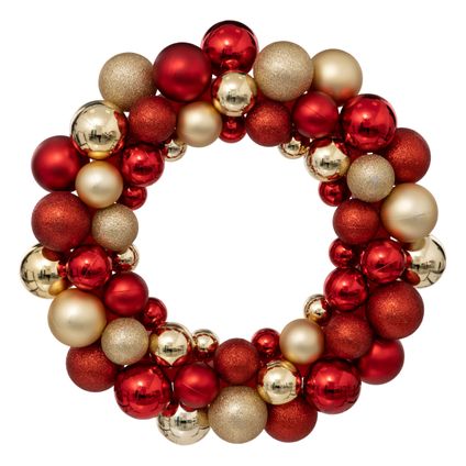 Feeric lights and christmas deurkrans kerstbal -rood/goud -D35 cm