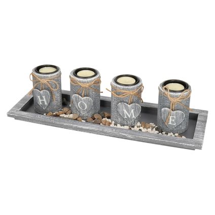 Kaarsenhouders set - home deco - 4x kaarsen en onderbord - hout