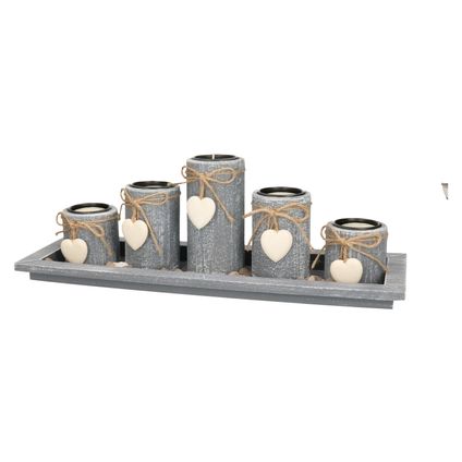 Kaarsenhouders set - home deco - 5x kaarsen en onderbord - hout