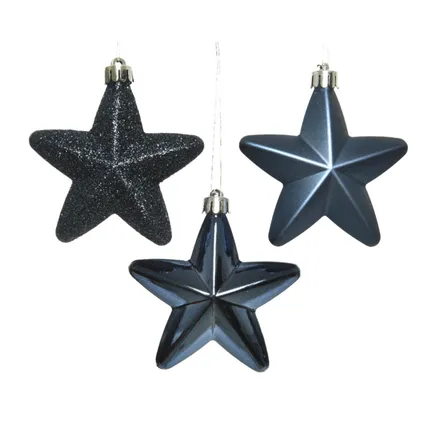 Decoris Kerstballen - 6ST - sterren - donkerblauw - 7 cm 2