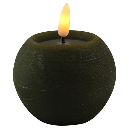 Magic Flame luxe LED kaars/bolkaars - rond - olijf groen - D8 x H7,5 cm