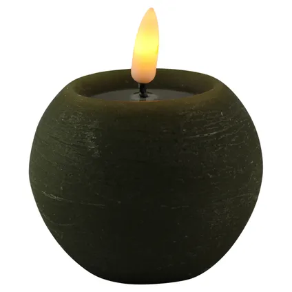 Magic Flame luxe LED kaars/bolkaars - rond - olijf groen - D8 x H7,5 cm